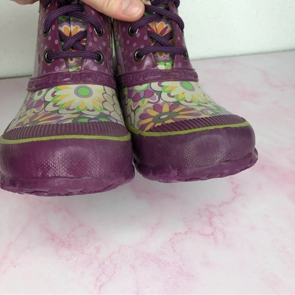 Bogs boots ankle rainboots Charlot purple floral waterproof size 2 little girl - Picture 5 of 14